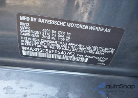 2014 BMW 328I xDrive z USA, uszkodzony, nr VIN WBA3B5C58EP540753